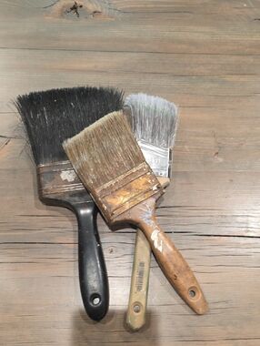 Set of Three Vintage Used Paint Brushes - Black, Brown, Gray Bristles